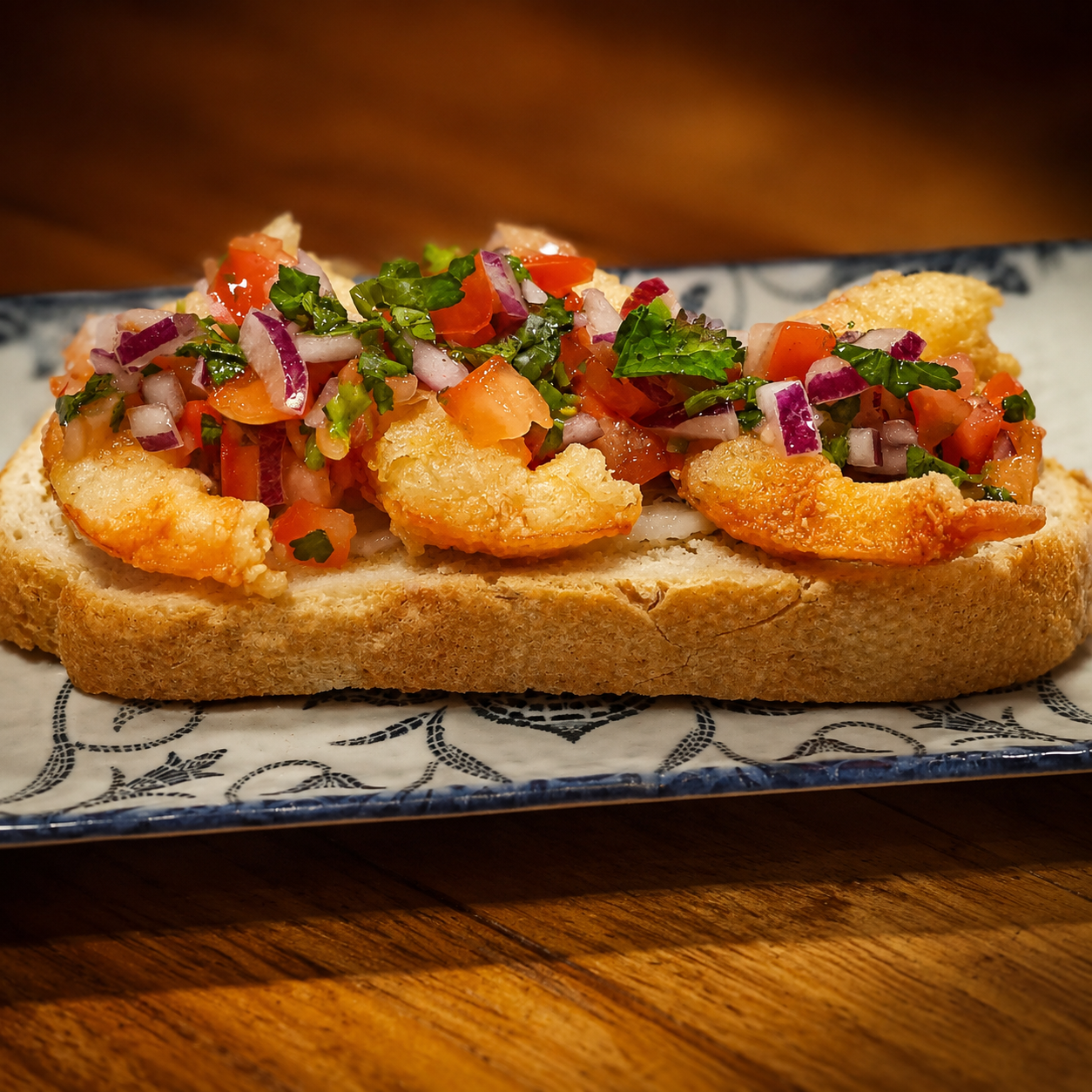 Tosta de gamba crujiente servida en Tapas y Pintxos Goya de Móstoles